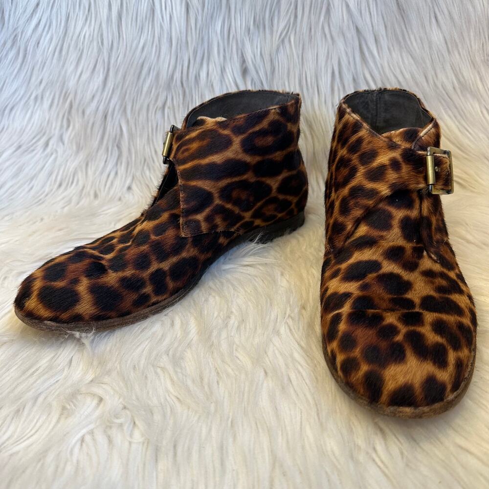 Johnston & Murphy Ankle Chukka Boot Calf Hair Leather Leopard Print Buckle Brown - Picture 3 of 8